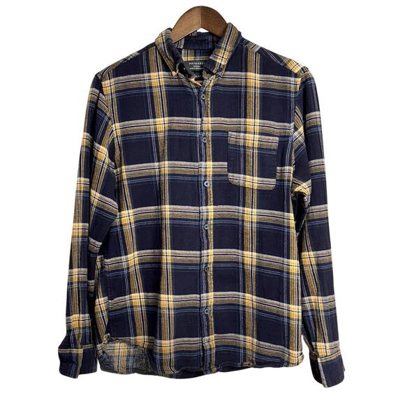 Men's Primark Blue & Yellow Plaid Button Down Long Sleeve Shirt - Picture 1 of 6